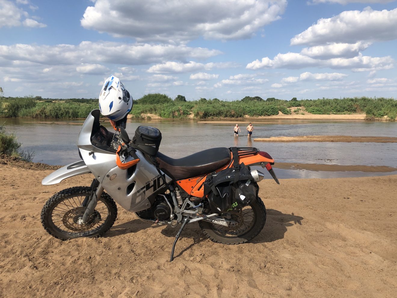 Brad's KTM 640 Adventure beside the Limpopo River